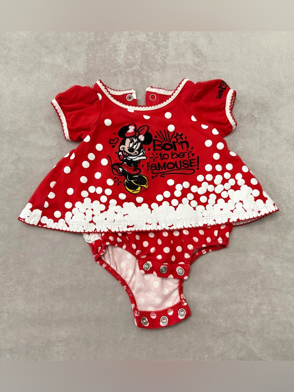 Disney Parks Minnie Mouse Baby Bodysuit Newborn Red Polka Dot Born to Be Famous